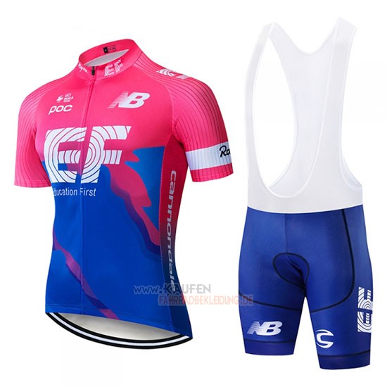 Ef Education First Kurzarmtrikot 2019 und Kurze Tragerhose Blau Rosa